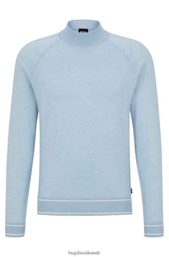 4TFNJN3103 أزرق فاتح Hugo Boss سترة هوغو من مزيج الصوف المحبوك باللون الأزرق الفاتح مع حاشية مخططة