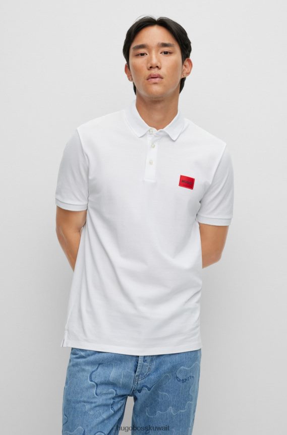 4TFNJN3113 أبيض Hugo Boss قميص بولو أبيض من قطن بيكيه © بقصة ضيقة مع شعار هوغو باللون الأحمر