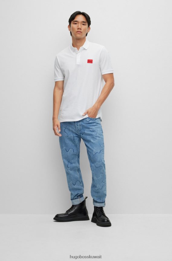 4TFNJN3113 أبيض Hugo Boss قميص بولو أبيض من قطن بيكيه © بقصة ضيقة مع شعار هوغو باللون الأحمر