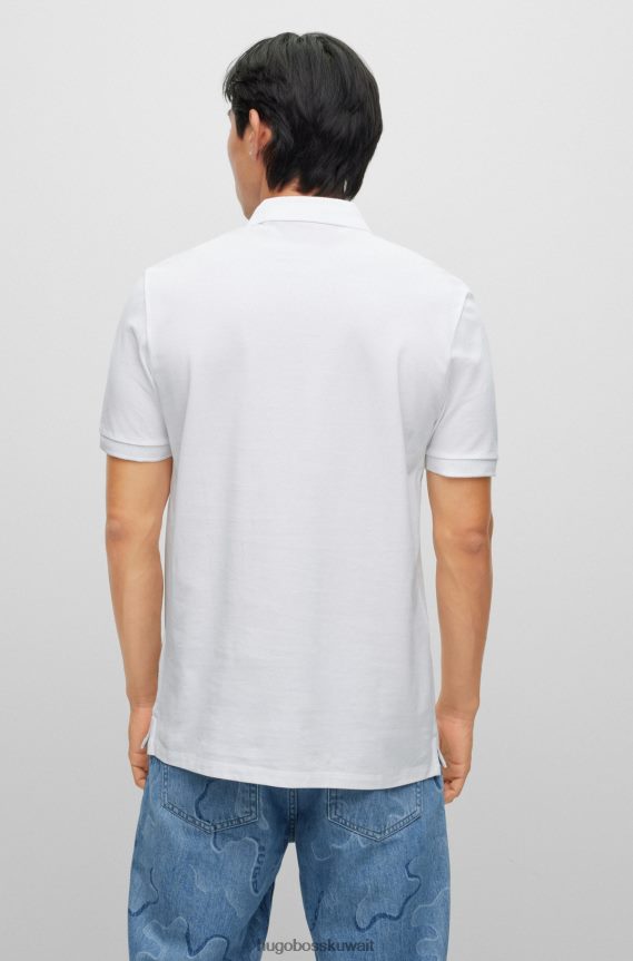 4TFNJN3113 أبيض Hugo Boss قميص بولو أبيض من قطن بيكيه © بقصة ضيقة مع شعار هوغو باللون الأحمر
