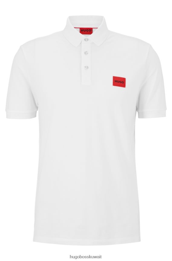 4TFNJN3113 أبيض Hugo Boss قميص بولو أبيض من قطن بيكيه © بقصة ضيقة مع شعار هوغو باللون الأحمر