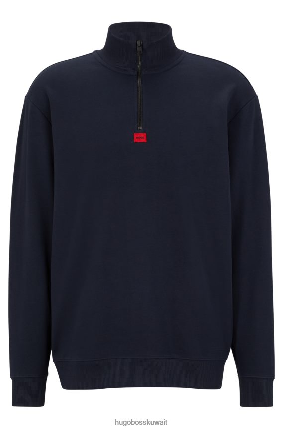 4TFNJN3115 أزرق غامق Hugo Boss كنزة هوغو باللون الأزرق الداكن بقصة مريحة ورقبة بسحاب، مصنوعة من قطن تيري الفرنسي