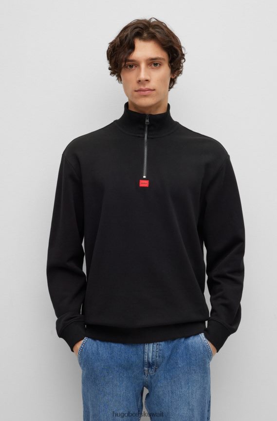 4TFNJN3116 أسود Hugo Boss سويت شيرت هوغو أسود بقصة مريحة ورقبة بسحاب من قطن تيري الفرنسي