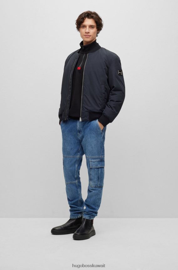 4TFNJN3116 أسود Hugo Boss سويت شيرت هوغو أسود بقصة مريحة ورقبة بسحاب من قطن تيري الفرنسي