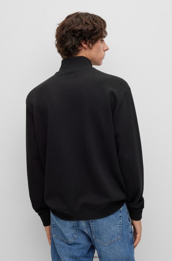 4TFNJN3116 أسود Hugo Boss سويت شيرت هوغو أسود بقصة مريحة ورقبة بسحاب من قطن تيري الفرنسي