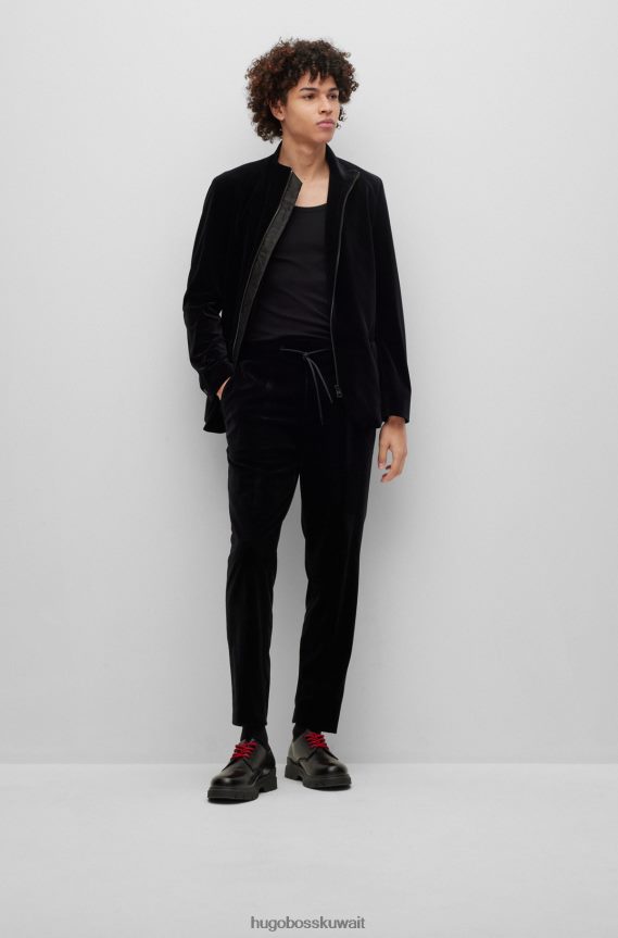 4TFNJN3117 أسود Hugo Boss بنطال Hugo ذو قصة ضيقة باللون الأسود المخملي عالي الأداء