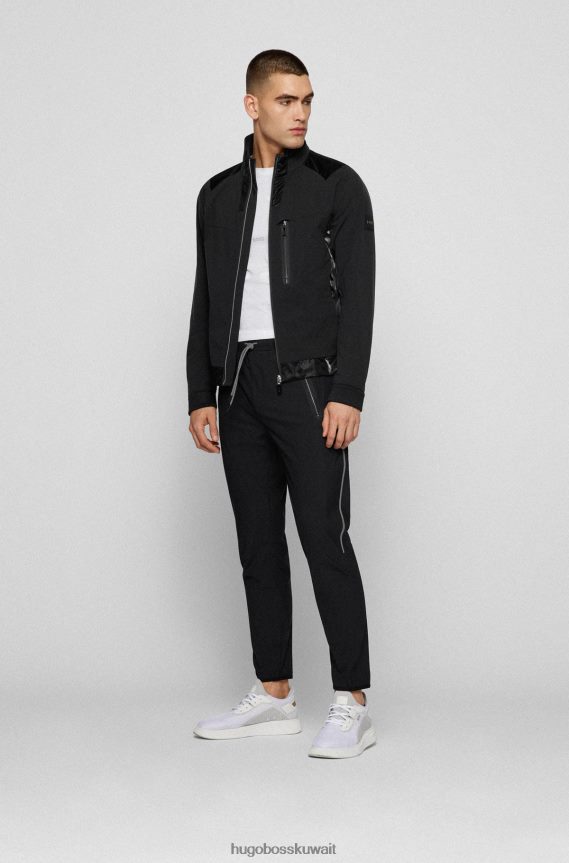 4TFNJN3118 أبيض Hugo Boss تي شيرت بقصة ضيقة من القطن المطاطي مع شعار عمل فني باللون الأبيض