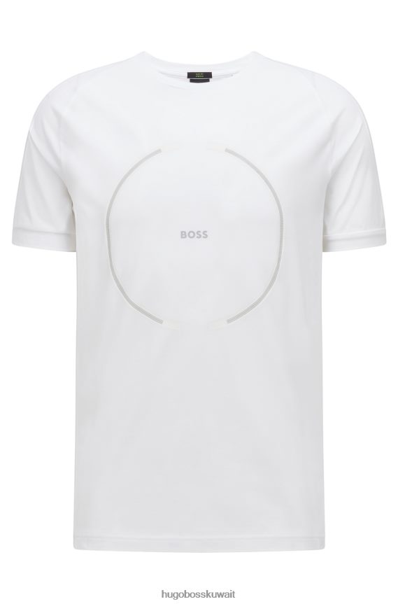 4TFNJN3118 أبيض Hugo Boss تي شيرت بقصة ضيقة من القطن المطاطي مع شعار عمل فني باللون الأبيض