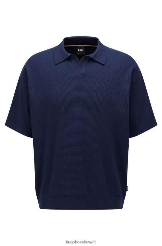 4TFNJN3121 أزرق غامق Hugo Boss سترة هوغو زرقاء داكنة من القطن المرسيري بقصّة مريحة مع ياقة جوني
