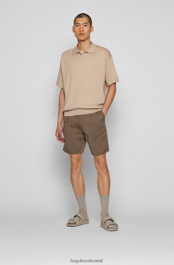 4TFNJN3122 البيج الفاتح Hugo Boss سترة هوغو من القطن المرسيري باللون البيج الفاتح مع ياقة جوني