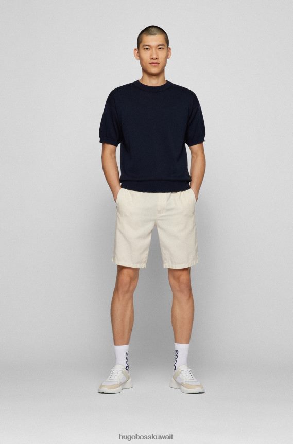 4TFNJN3124 أزرق غامق Hugo Boss سترة من القطن المحبوك بأكمام قصيرة مع شعار مطرز باللون الأزرق الداكن