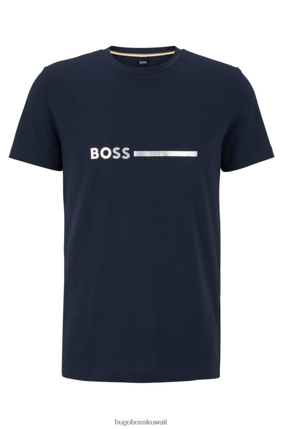 4TFNJN3128 أزرق غامق Hugo Boss تي شيرت Hugo باللون الأزرق الداكن ذو المقاس العادي من القطن مع حماية من الأشعة فوق البنفسجية