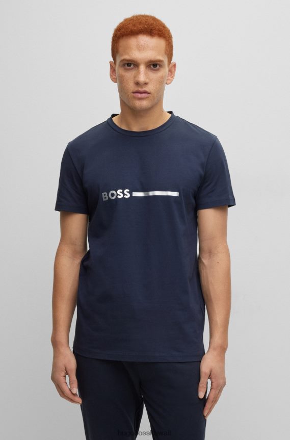4TFNJN3128 أزرق غامق Hugo Boss تي شيرت Hugo باللون الأزرق الداكن ذو المقاس العادي من القطن مع حماية من الأشعة فوق البنفسجية