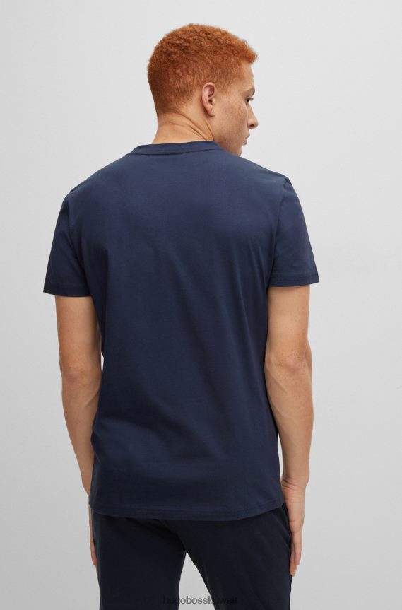 4TFNJN3128 أزرق غامق Hugo Boss تي شيرت Hugo باللون الأزرق الداكن ذو المقاس العادي من القطن مع حماية من الأشعة فوق البنفسجية
