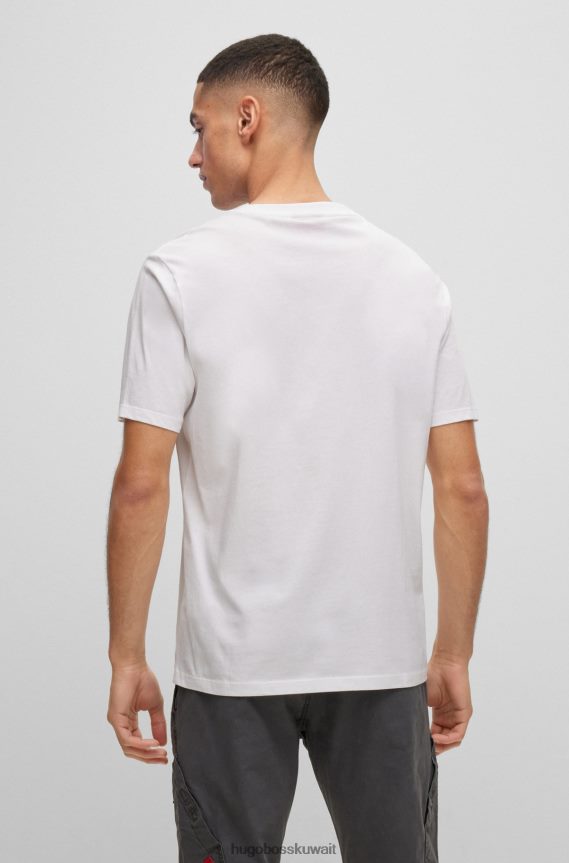 4TFNJN3130 أبيض Hugo Boss تي شيرت من القطن يحمل شعار هوغو باللون الأحمر