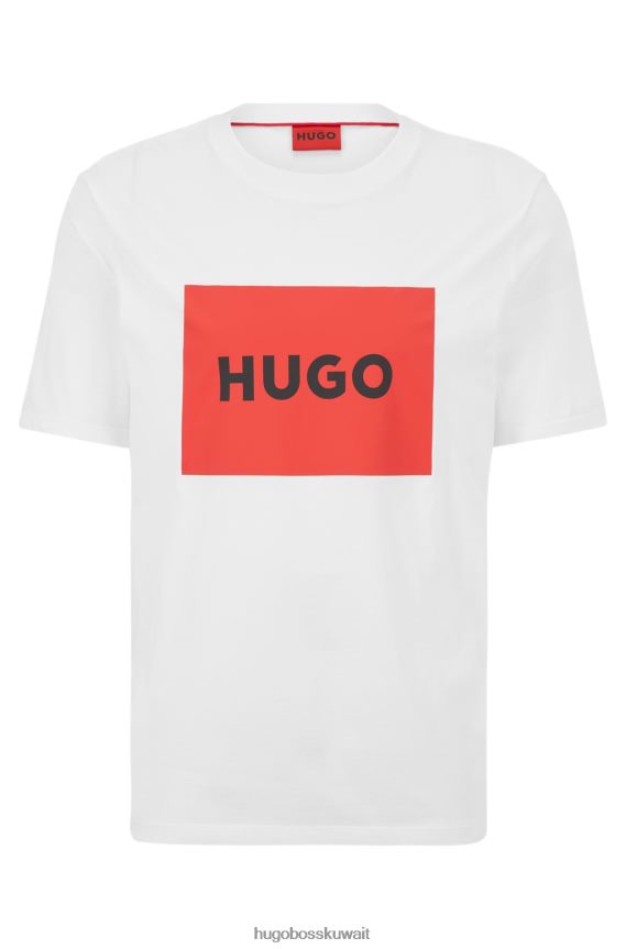 4TFNJN3130 أبيض Hugo Boss تي شيرت من القطن يحمل شعار هوغو باللون الأحمر