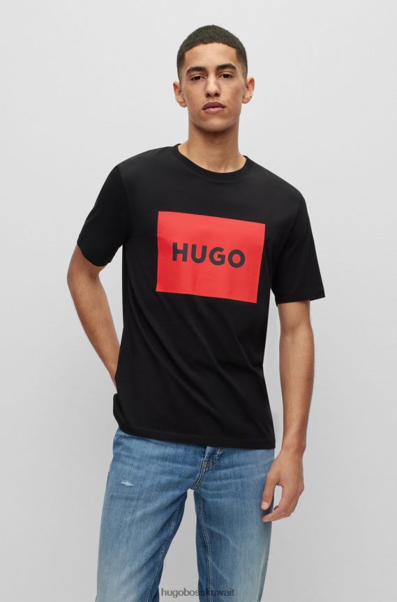 4TFNJN3136 أسود Hugo Boss تي شيرت من القطن مع شعار أحمر اللون باللون الأسود من هوغو