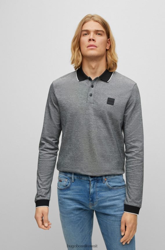 4TFNJN3142 الرمادي الداكن Hugo Boss قميص بولو من قطن بيكيه مع شعار هوغو باللون الرمادي الداكن