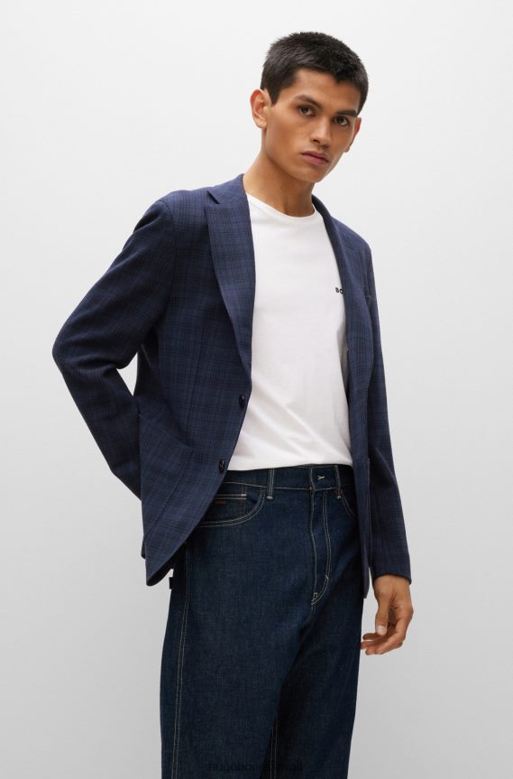 4TFNJN3144 أزرق غامق Hugo Boss سترة ضيقة من مزيج الصوف البكر من هوغو باللون الأزرق الداكن