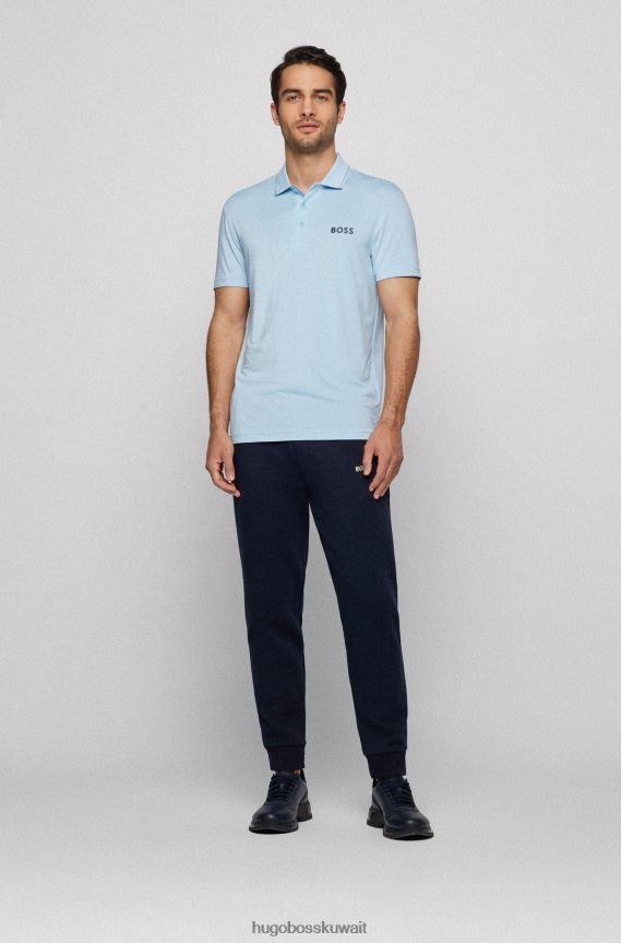 4TFNJN3148 أزرق فاتح Hugo Boss قميص بولو بشعار الماركة مصنوع من الجيرسيه المطاطي عالي الأداء باللون الأزرق الفاتح