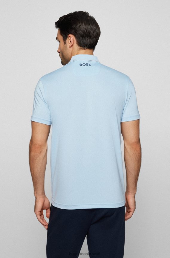 4TFNJN3148 أزرق فاتح Hugo Boss قميص بولو بشعار الماركة مصنوع من الجيرسيه المطاطي عالي الأداء باللون الأزرق الفاتح
