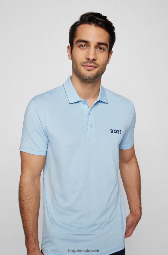 4TFNJN3148 أزرق فاتح Hugo Boss قميص بولو بشعار الماركة مصنوع من الجيرسيه المطاطي عالي الأداء باللون الأزرق الفاتح
