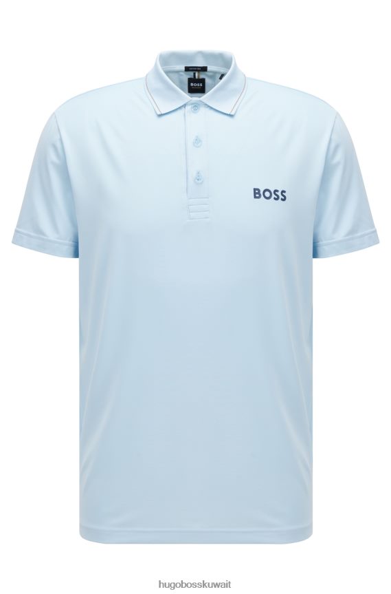 4TFNJN3148 أزرق فاتح Hugo Boss قميص بولو بشعار الماركة مصنوع من الجيرسيه المطاطي عالي الأداء باللون الأزرق الفاتح