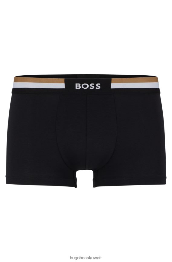 4TFNJN3151 أسود Hugo Boss سروال هوغو من مزيج القطن باللون الأسود مع حزام خصر مخطط