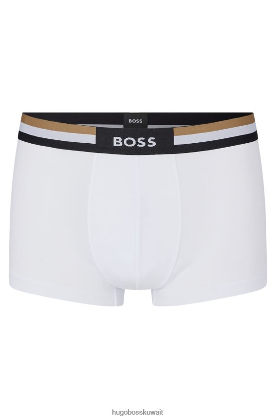 4TFNJN3152 أبيض Hugo Boss سروال هوغو من مزيج القطن الأبيض مع حزام خصر مخطط