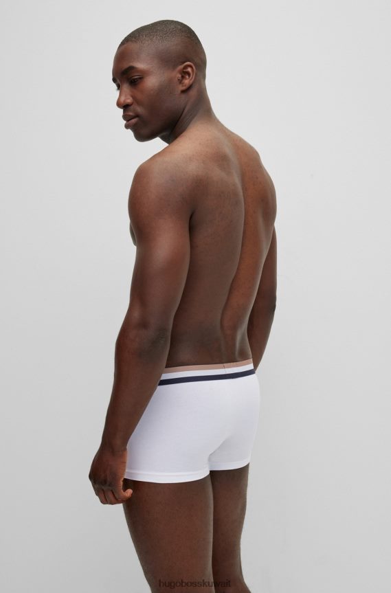 4TFNJN3152 أبيض Hugo Boss سروال هوغو من مزيج القطن الأبيض مع حزام خصر مخطط