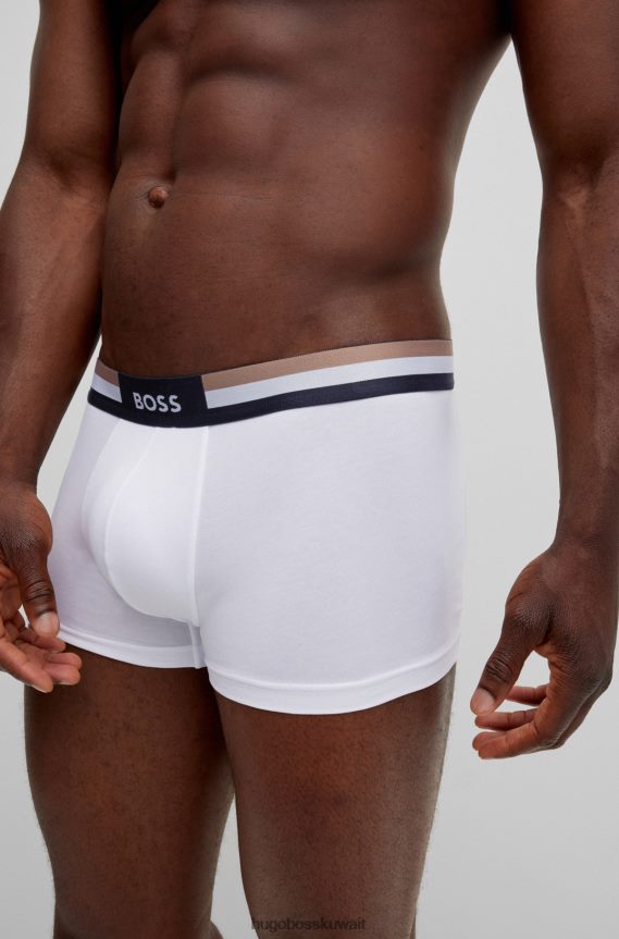 4TFNJN3152 أبيض Hugo Boss سروال هوغو من مزيج القطن الأبيض مع حزام خصر مخطط