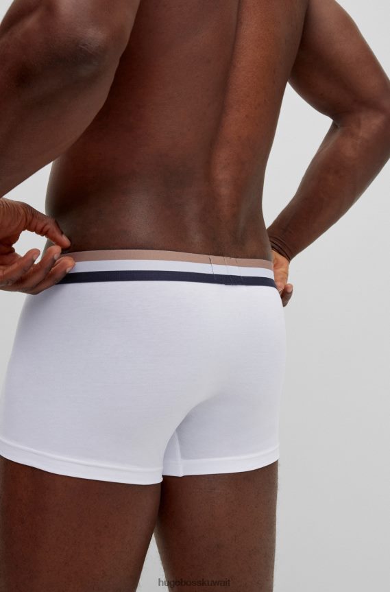 4TFNJN3152 أبيض Hugo Boss سروال هوغو من مزيج القطن الأبيض مع حزام خصر مخطط