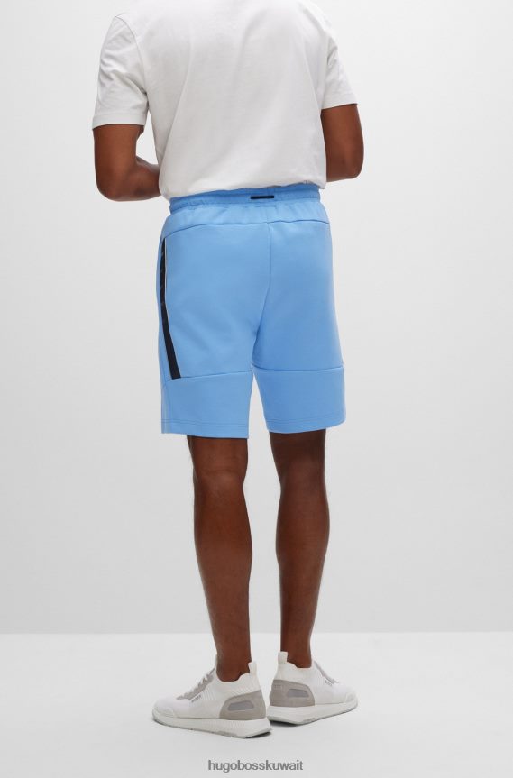 4TFNJN3155 أزرق Hugo Boss شورت أزرق بقصة عادية من مزيج القطن مع شريط شعار Hugo