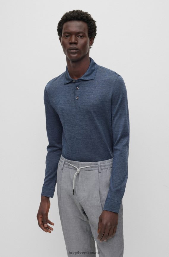 4TFNJN3159 أزرق غامق Hugo Boss قميص بولو من الصوف الحريري من Hugo باللون الأزرق الداكن