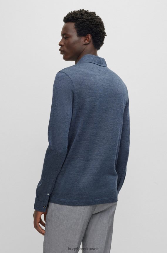4TFNJN3159 أزرق غامق Hugo Boss قميص بولو من الصوف الحريري من Hugo باللون الأزرق الداكن