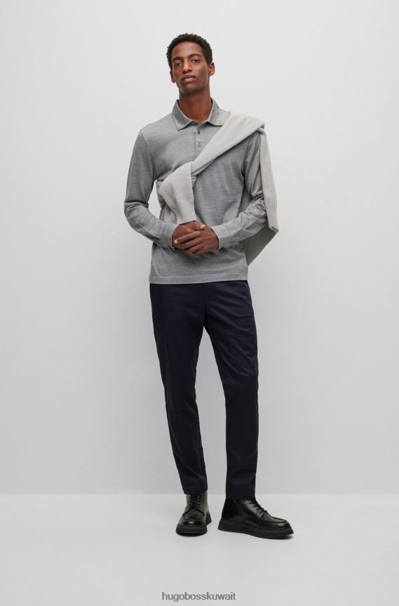 4TFNJN3160 رمادي Hugo Boss قميص بولو من الصوف الحريري بقميص هوغو باللون الرمادي