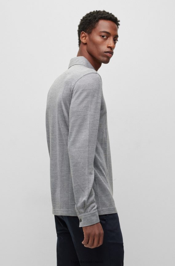 4TFNJN3160 رمادي Hugo Boss قميص بولو من الصوف الحريري بقميص هوغو باللون الرمادي