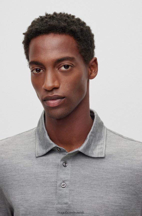 4TFNJN3160 رمادي Hugo Boss قميص بولو من الصوف الحريري بقميص هوغو باللون الرمادي