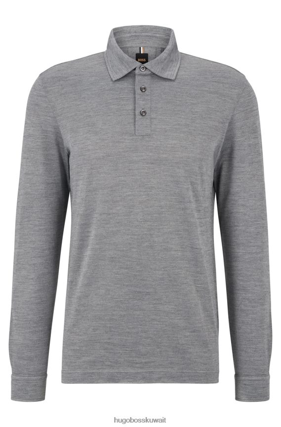 4TFNJN3160 رمادي Hugo Boss قميص بولو من الصوف الحريري بقميص هوغو باللون الرمادي