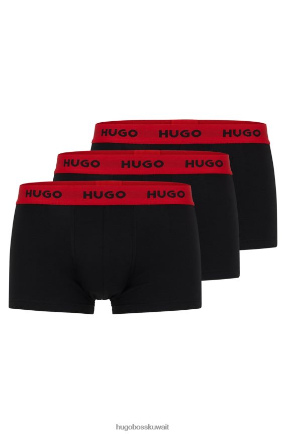 4TFNJN3161 أسود Hugo Boss أسود - حزمة من ثلاثة سراويل بحزام خصر بشعار الماركة من قطن هوغو المطاطي