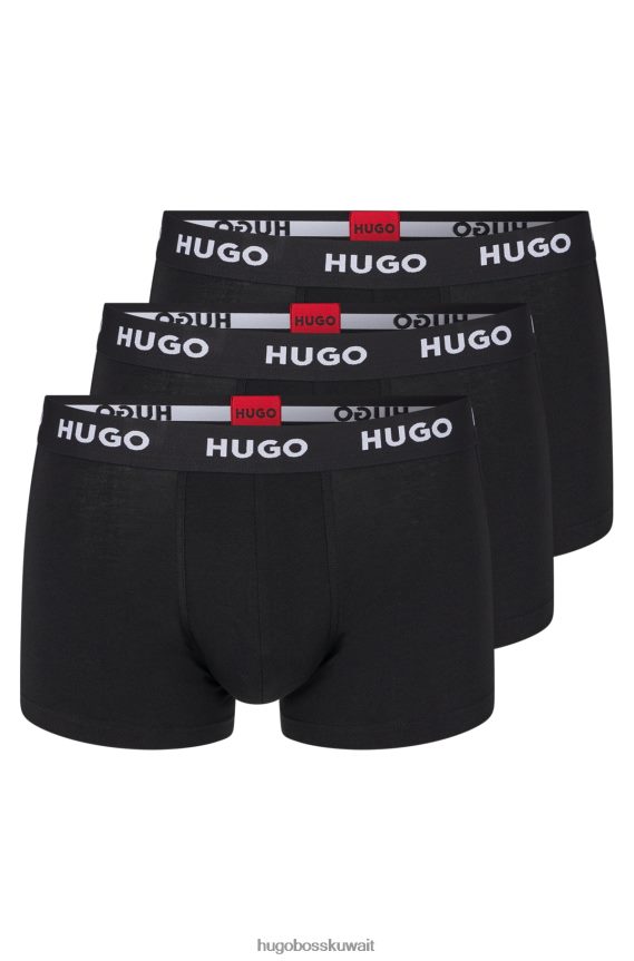 4TFNJN3164 أسود Hugo Boss Hugo حزمة من ثلاثة سراويل بحزام خصر بشعار الماركة باللون الأسود من القطن المطاطي