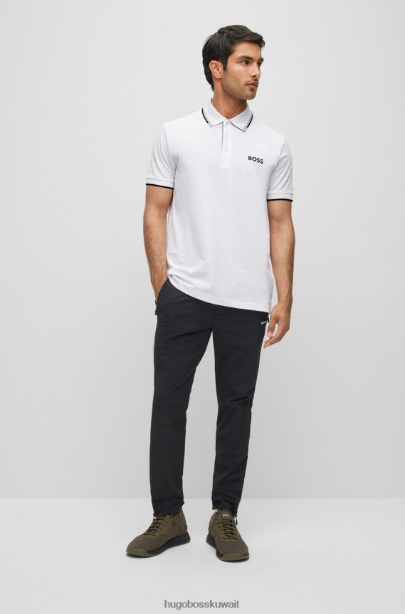 4TFNJN3167 أبيض Hugo Boss قميص بولو من مزيج القطن الأبيض مع شعارات هوغو المتباينة