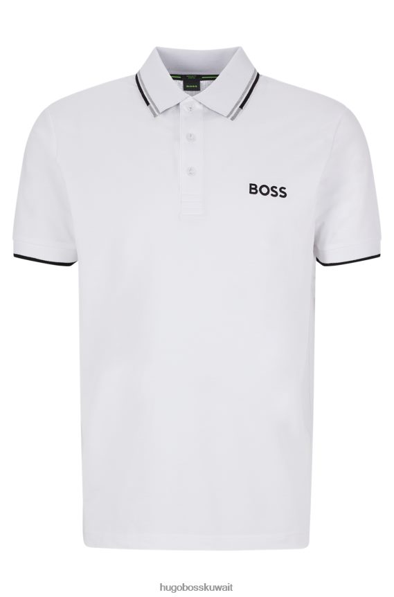 4TFNJN3167 أبيض Hugo Boss قميص بولو من مزيج القطن الأبيض مع شعارات هوغو المتباينة