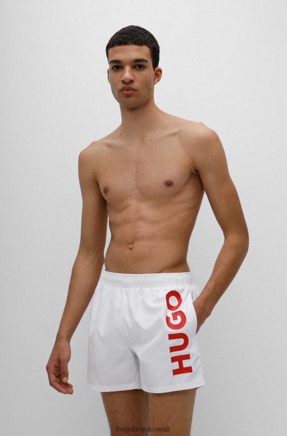 4TFNJN3175 أبيض Hugo Boss شورت سباحة سريع الجفاف مع شعار عمودي هوغو أبيض