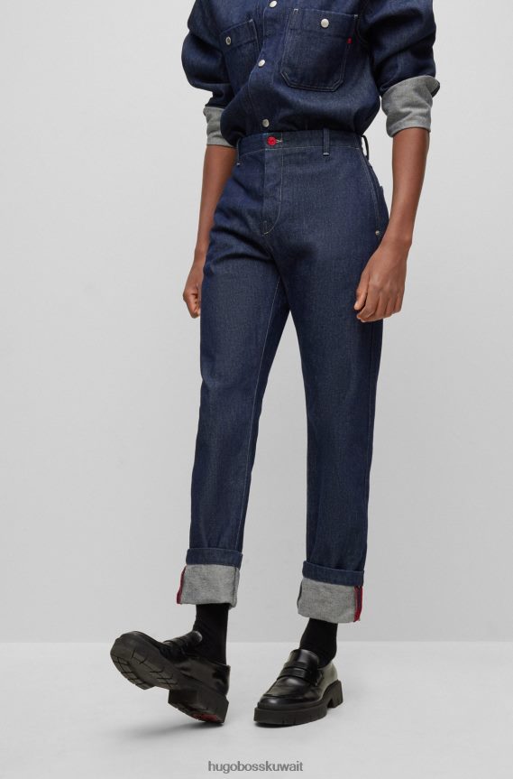 4TFNJN3183 أزرق غامق Hugo Boss هوغو | إعادة تشغيل الجينز المناسب للصديق من الدنيم الأزرق الداكن