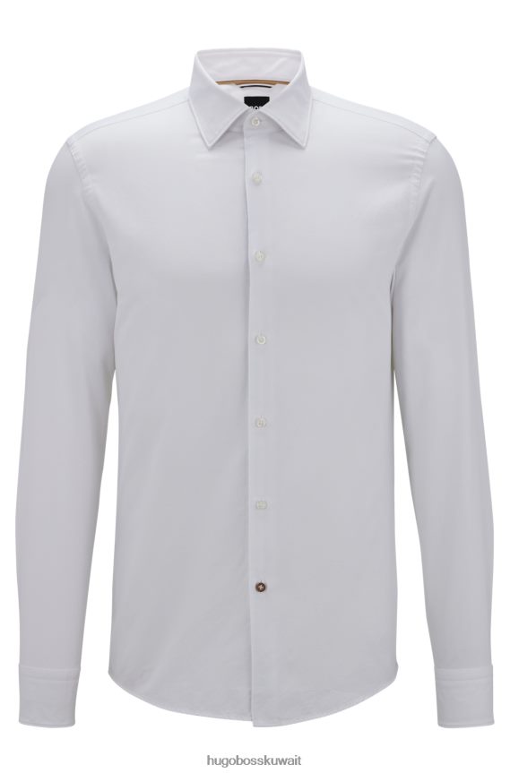 4TFNJN3185 أبيض Hugo Boss قميص Hugo كاجوال من القطن مع فتحة سفلية بيضاء اللون