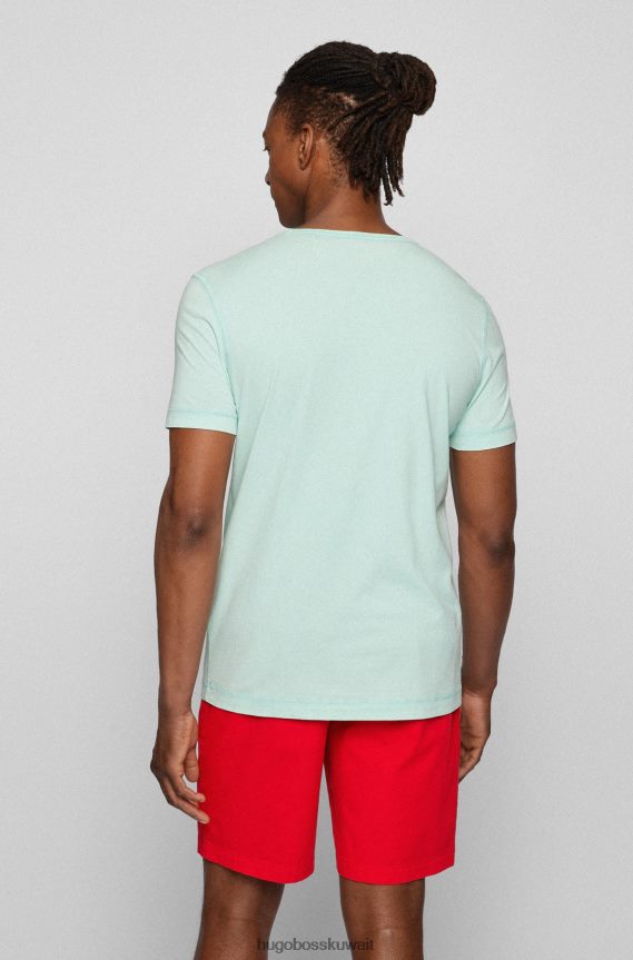 4TFNJN3186 اخضر فاتح Hugo Boss تي شيرت من القطن العضوي المصبوغ مع شعار هوغو باللون الأخضر الفاتح