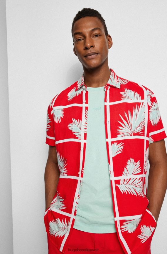 4TFNJN3186 اخضر فاتح Hugo Boss تي شيرت من القطن العضوي المصبوغ مع شعار هوغو باللون الأخضر الفاتح