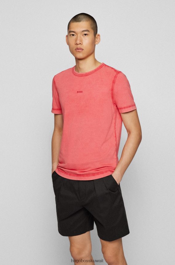 4TFNJN3187 أحمر Hugo Boss تي شيرت من القطن العضوي المصبوغ باللون الأحمر مع طباعة شعار هوغو