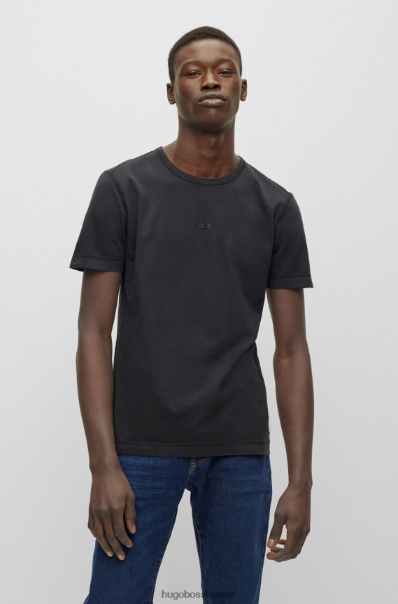 4TFNJN3188 أسود Hugo Boss تي شيرت من القطن العضوي المصبوغ مع شعار هوغو مطبوع باللون الأسود
